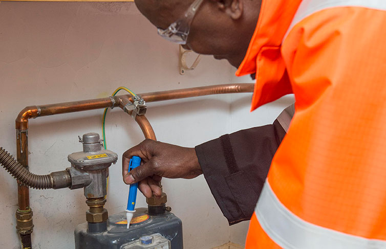 Engineer checking near the Gas connection