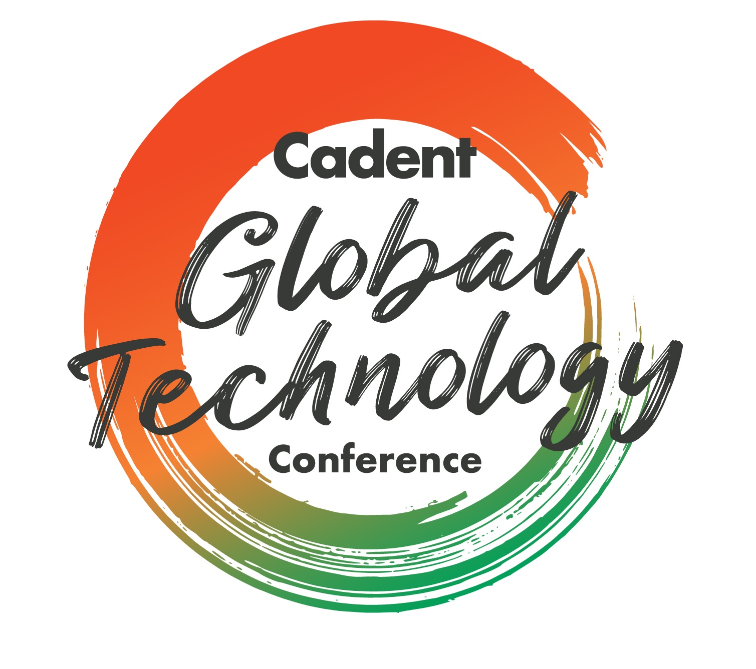 Stylized brushstroke circle in red to green gradient with the text 'Cadent Global Technology Conference' inside, conveying innovation and connection.