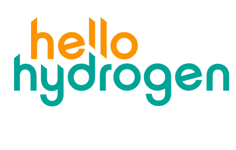 The image features the phrase 'hello hydrogen' in a clean, modern font. 'Hello' is in orange, and 'hydrogen' is in teal, conveying a fresh, innovative tone.