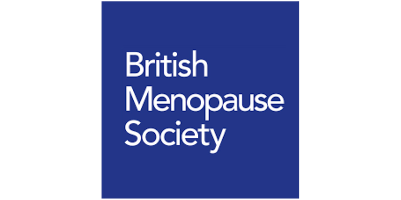 British Menopause Society logo with white text on a solid dark blue square background