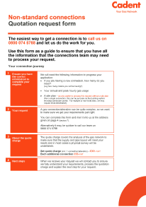 A quotation request form from Cadent for non-standard connections, outlining steps for submission and contact information.