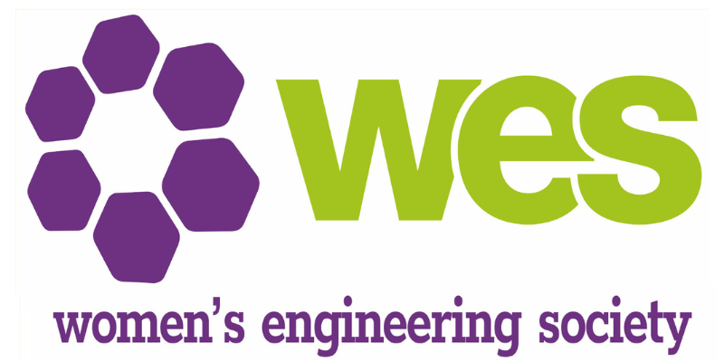 Women’s Engineering Society (WES) logo featuring a cluster of purple hexagons beside the green initials ‘wes,’ with the full name written below in purple