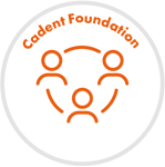 Red icon of three people connected in a circle with 'Cadent Foundation' written above, all inside of a grey circle