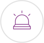 Purple icon of a call bell being rung, inside of a grey circle