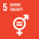 Icon representing Sustainable Development Goal 5: Gender Equality. It features a white symbol of gender equality and the number 5 on a red background, with the text Gender Equality written above the symbol.