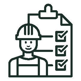 Illustration of a smiling construction worker in a hard hat beside a checklist with three checkmarks.