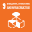Orange square with three white cubes, each with a black outline. The cubes are stacked in a pyramid shape. Text reads 9 Industry, Innovation and Infrastructure at the top, reflecting the UN Sustainable Development Goal 9.
