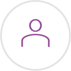 Purple icon of a person's head and shoulders, inside a grey circle