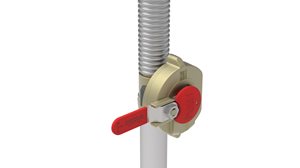 Easy assist vale handle with red lever attached to metal pipe