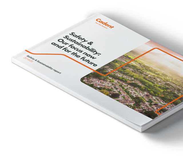 An angled view of a Cadent booklet titled 