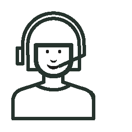 Line drawing of a smiling customer support agent wearing a headset