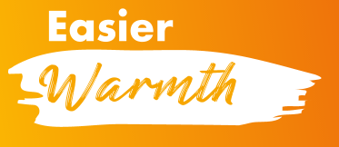 'Easier Warmth' icon. Orange and yellow gradient background, 'Easier' written in white, 'Warmth' inside if a white brushroke image written in orange