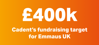 "£400k Cadent's fundraising target for Emmaus' written in white on an orange ombre background