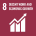 Icon representing Sustainable Development Goal 8: Decent Work and Economic Growth. It features a white upward arrow over a chart with bars on a maroon background. The number 8 and the goals name are displayed in white text.