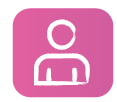 Icon of a person outlined in white on a vibrant pink background
