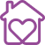 A simple purple icon of a house with a heart inside