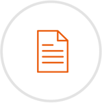 Red icon of a written document, inside of a grey circle