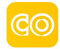 Logo featuring a yellow background with white stylised typeface saying 'CO'