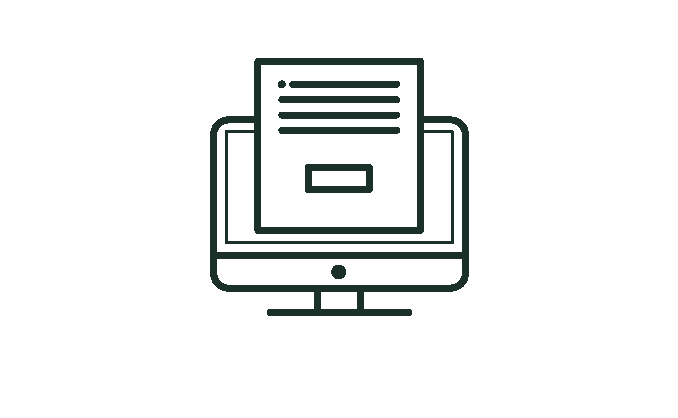 Icon of a computer monitor with a document or form displayed on the screen