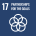 Icon for Sustainable Development Goal 17: Partnerships for the Goals. It features a white geometric symbol resembling interconnected rings on a dark blue background, with the text 17 Partnerships for the Goals above it.